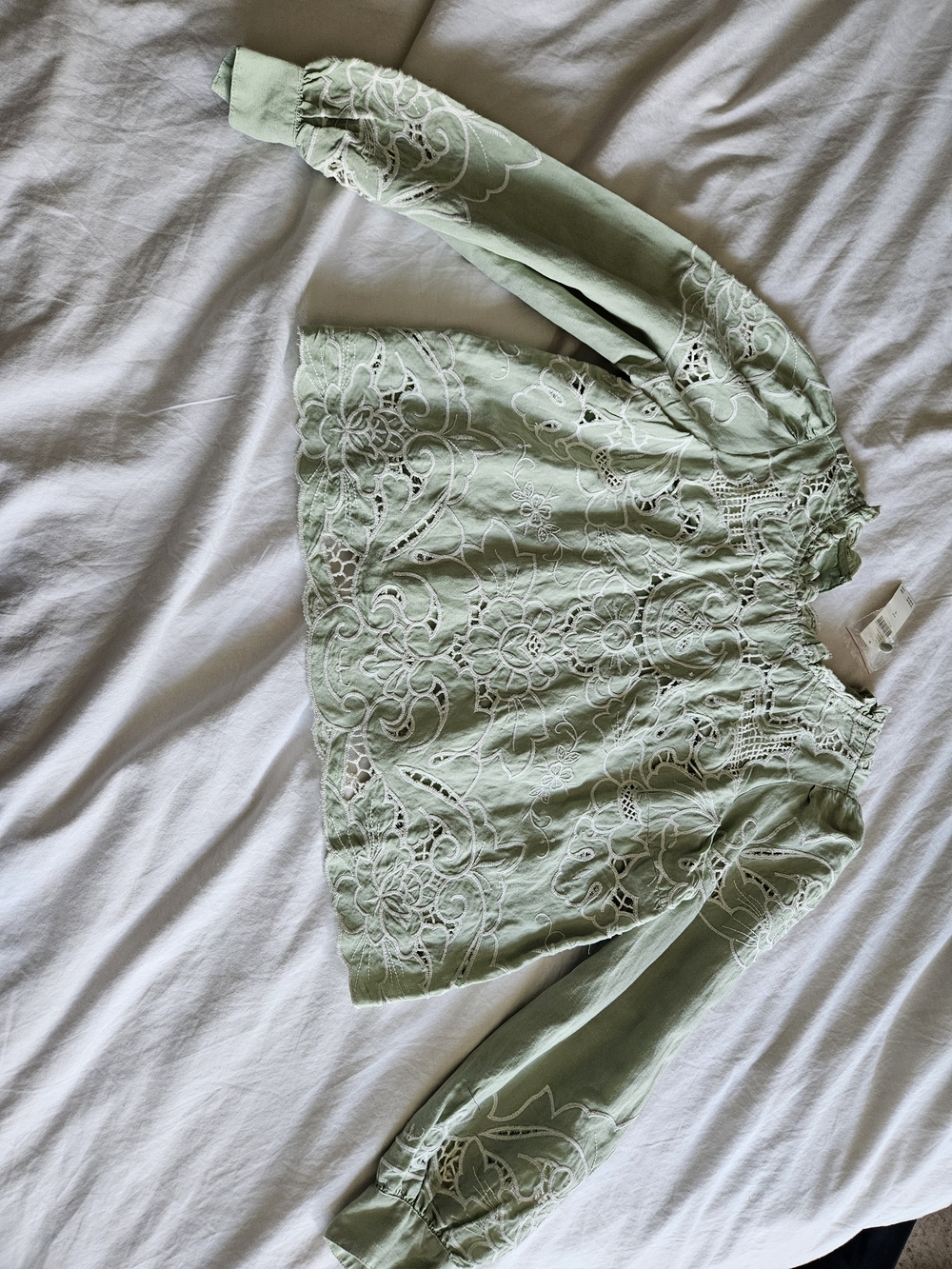 Anthropologie Linen Light Embroidered Puff-Sleeve Blouse - Women - Picture 2 of 9